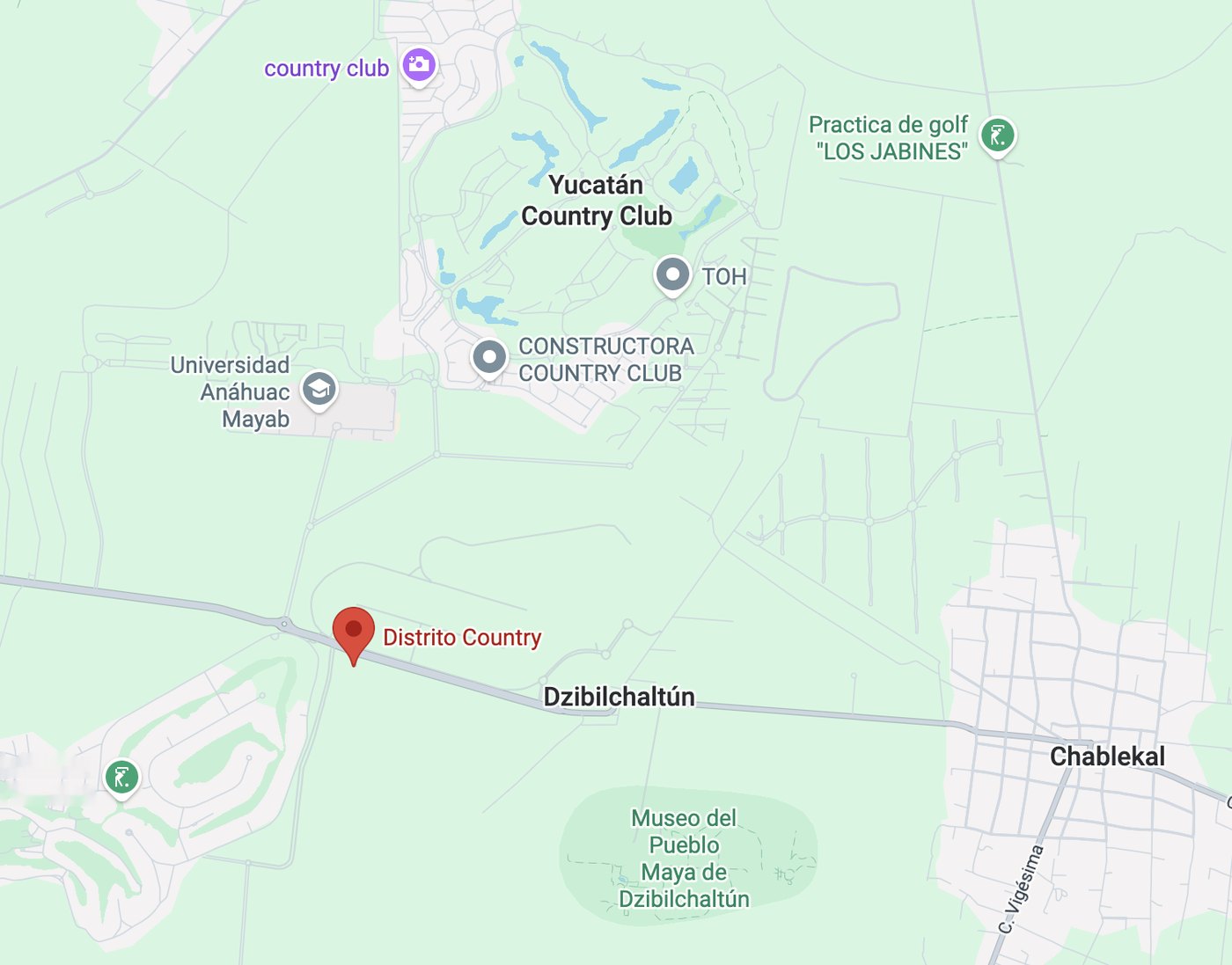 Mapa: Distrito Country cerca de la Universidad Anáhuac Mayab, el Yucatán Country Club y Dzibilchaltún